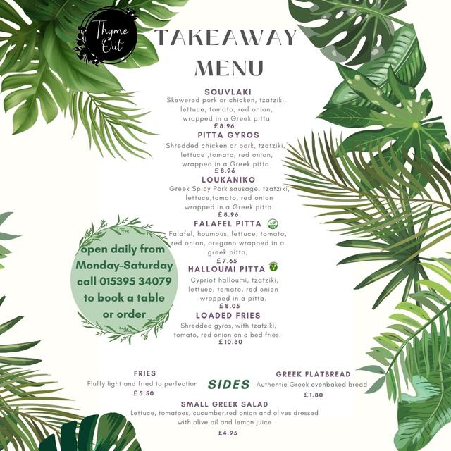 Sample takeaway menu